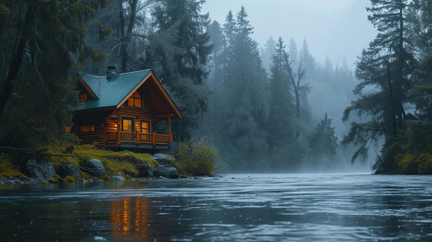 Una hermosa casa de madera junto al río