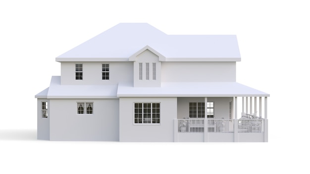 Hermosa casa moderna. Una casa de campo americana clásica para una familia numerosa. Ilustración 3D.