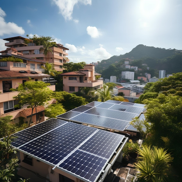 Foto hermosa casa con paneles solares en el techo