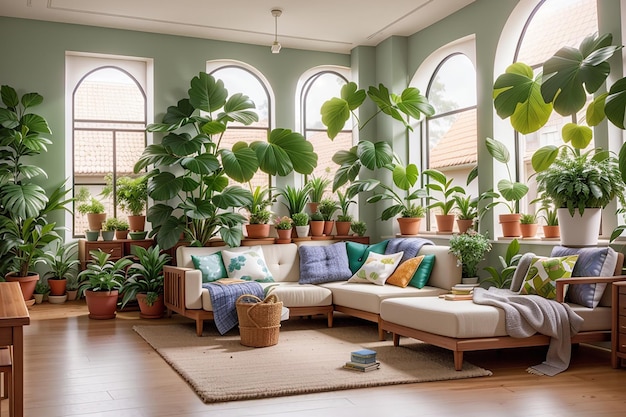 Hermosa casa con plantas saludables.