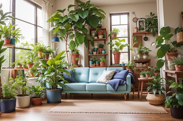 Hermosa casa con plantas saludables.