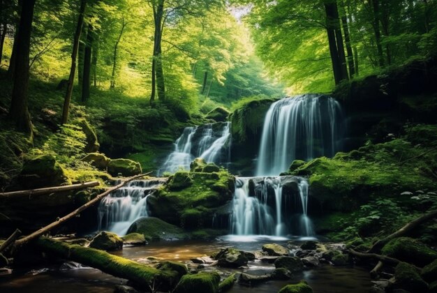 Foto hermosa cascada en el bosque verde generativo ai