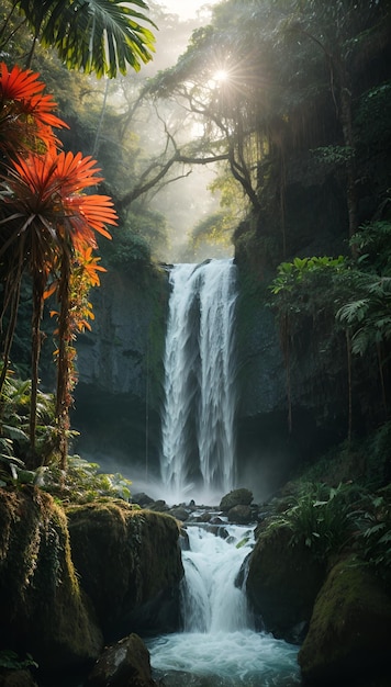 Hermosa cascada en el bosque