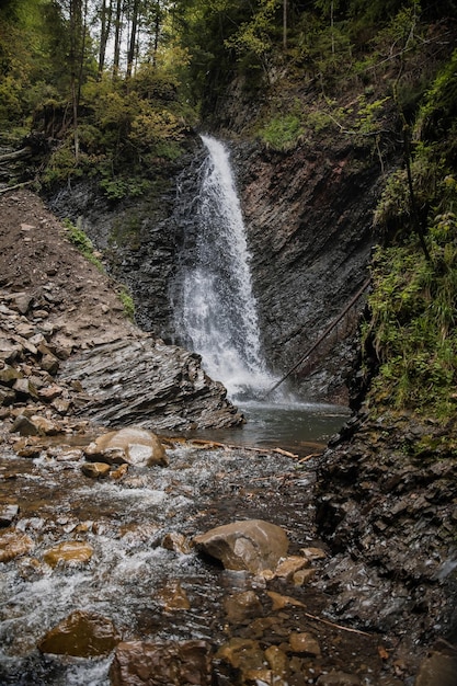 Hermosa cascada en las montañas de los Cárpatos