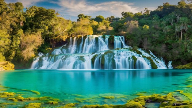 La hermosa cascada tropical de Kuang Si en Luang Prabang, Laos