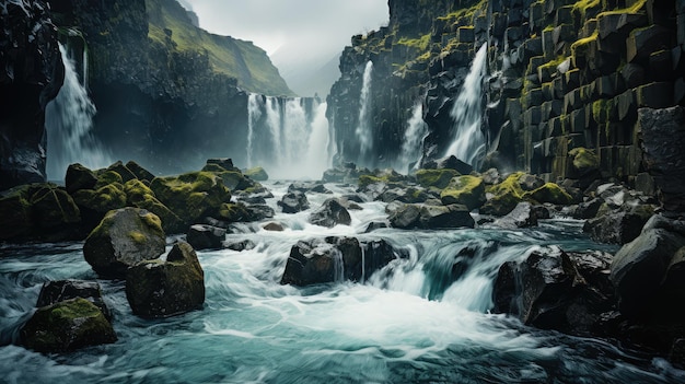 hermosa cascada vista desde arriba en Islandia