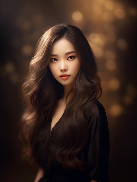 Una hermosa chica asiática con un vestido de noche de lujo