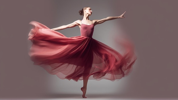 hermosa chica bailando en vestido rojo