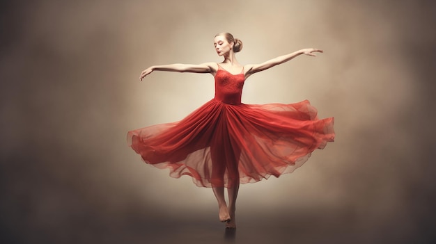 hermosa chica bailando en vestido rojo