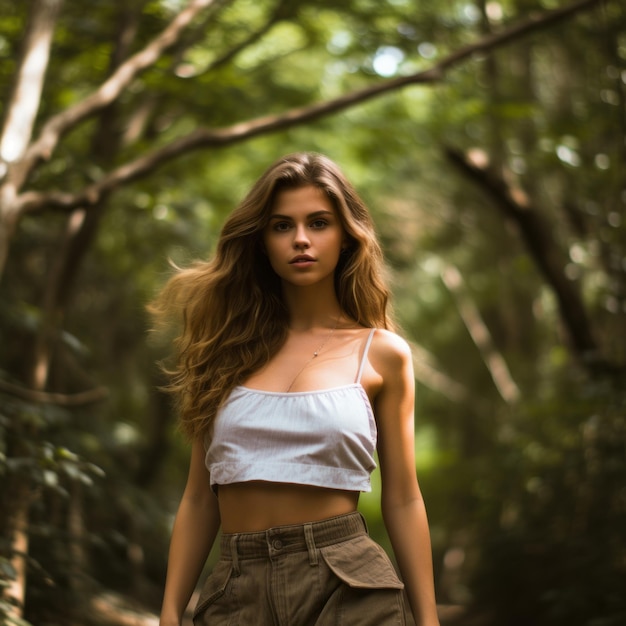 Una hermosa chica en un bosque mágico IA generativa