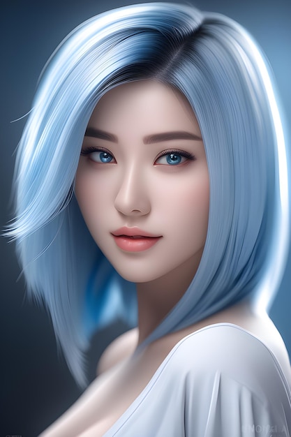 Hermosa chica con cabello azul