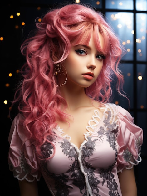 Hermosa chica con cabello rosa Sailor Moon