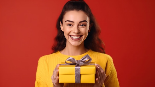 Hermosa chica con caja de regalo Ilustración AI GenerativexA