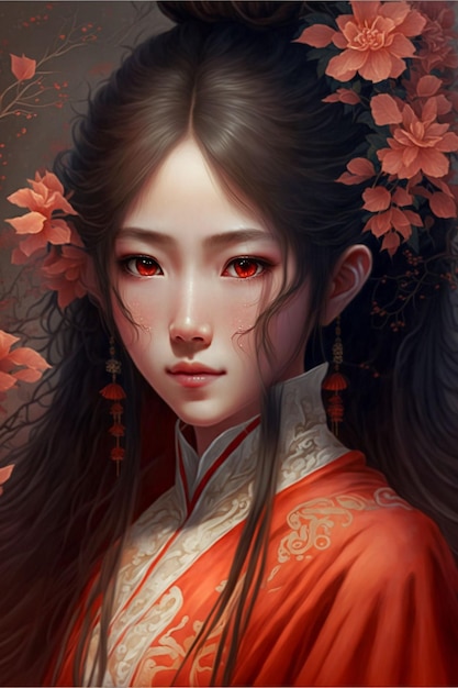 Hermosa chica china con hanfu