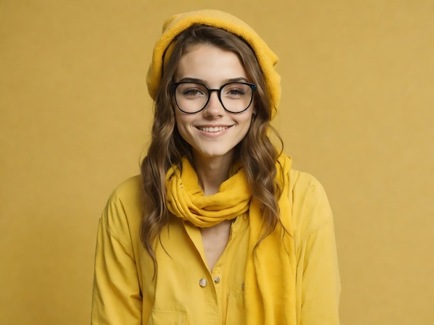 Hermosa chica europea con cabello rubio en un tono amarillo