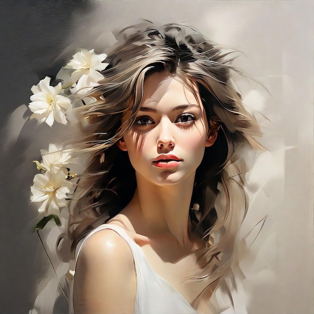 hermosa chica con una flor en la cabeza ilustración de arte hermosa Chica con una flores en la cabeza