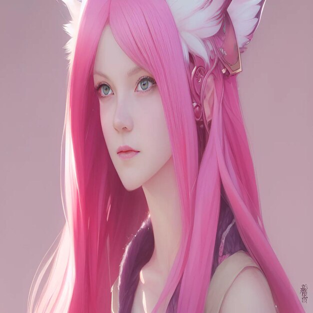 hermosa chica con hermoso cabello rosa