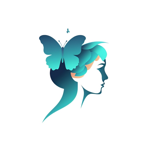 Foto hermosa chica con una mariposa en el pelo ilustración vectorial