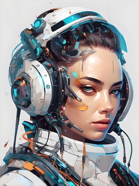 La hermosa chica mecánica joven cyberpunk de Orion