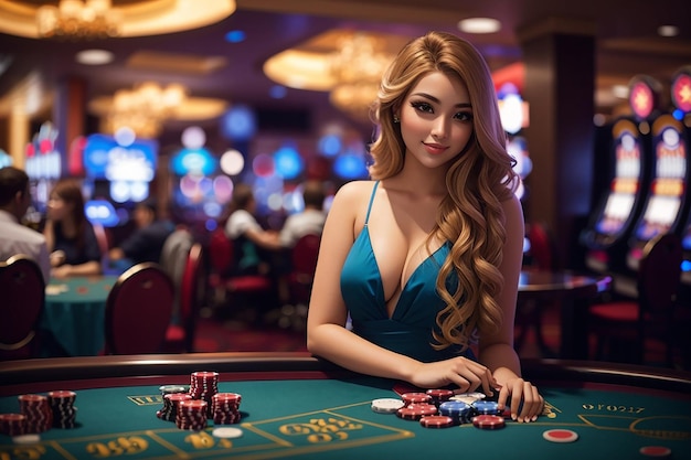 Hermosa chica en la mesa del Casino generada por IA