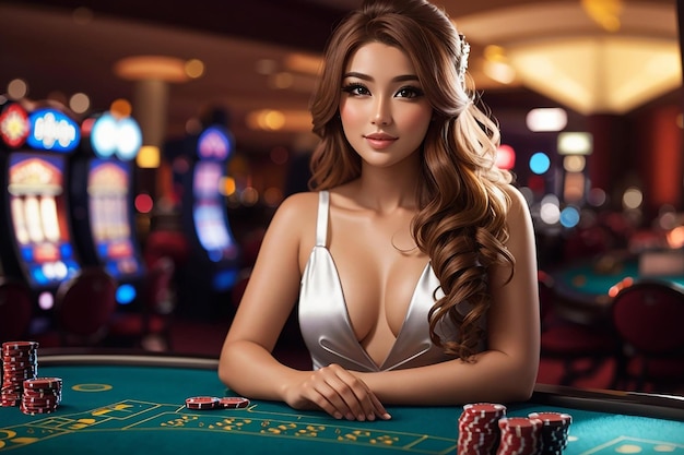 Hermosa chica en la mesa del Casino generada por IA