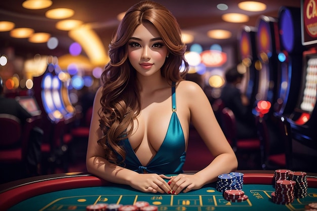 Hermosa chica en la mesa del Casino generada por IA