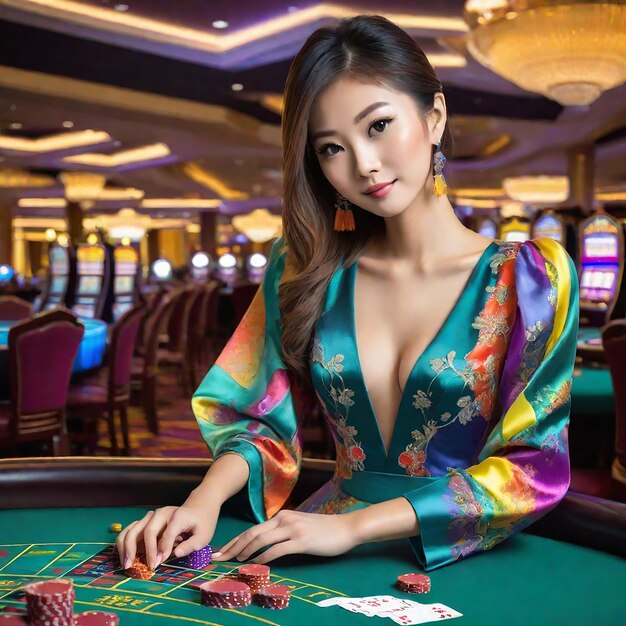 La hermosa chica en la mesa del casino generada por la IA