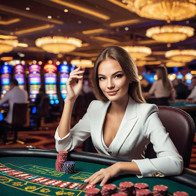 La hermosa chica en la mesa del casino generada por la IA