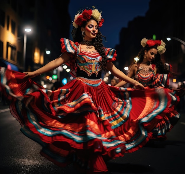 Una hermosa chica mexicana está bailando