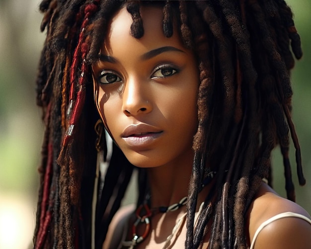 Hermosa chica negra dread loc cerca retrato