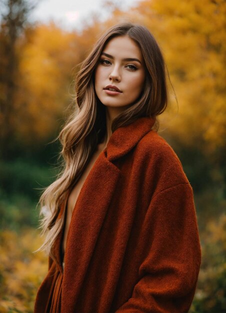 una hermosa chica con ricos tonos de otoño crudos