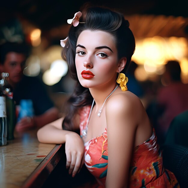 Foto la hermosa chica del rockabilly una instantánea cautivadora del hiperrealismo de los años 60