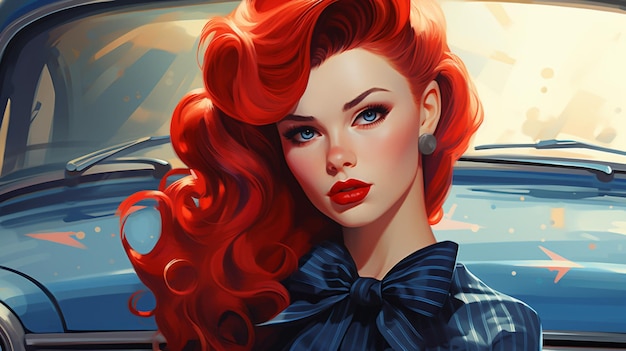 Hermosa chica rockabilly pelirroja