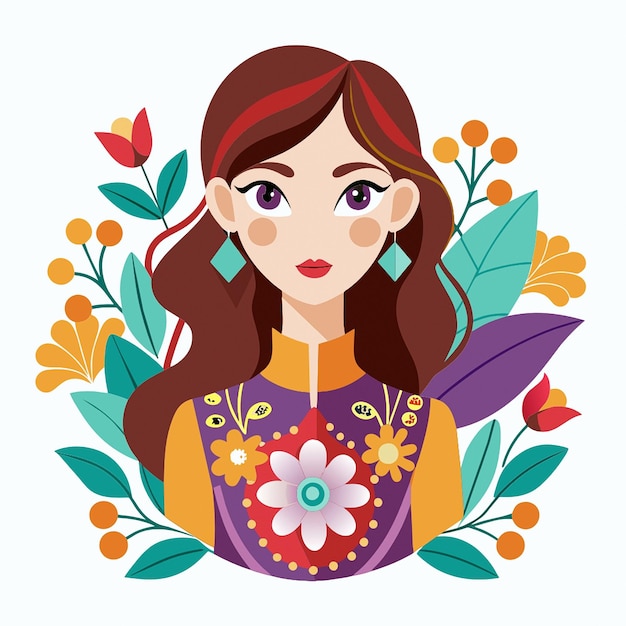 Una hermosa chica rodeada de flores con fondo floral