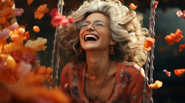 hermosa chica rubia con flores en la primavera