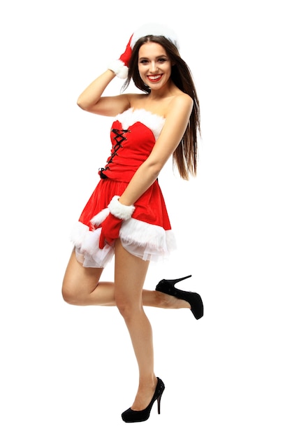 Hermosa chica sexy con ropa de santa claus