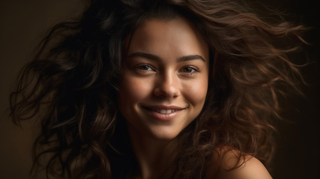 Hermosa chica sonriendo con cabello suelto IA generativa