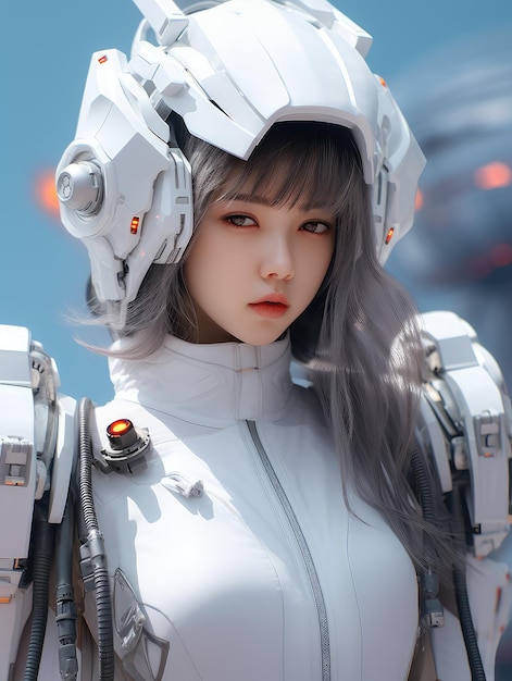 Hermosa chica en traje de robot