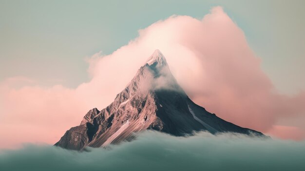 Hermosa cima de la montaña rodeada de nubes IA generativa