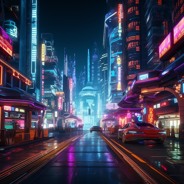 una hermosa ciudad con un tema cyberpunk