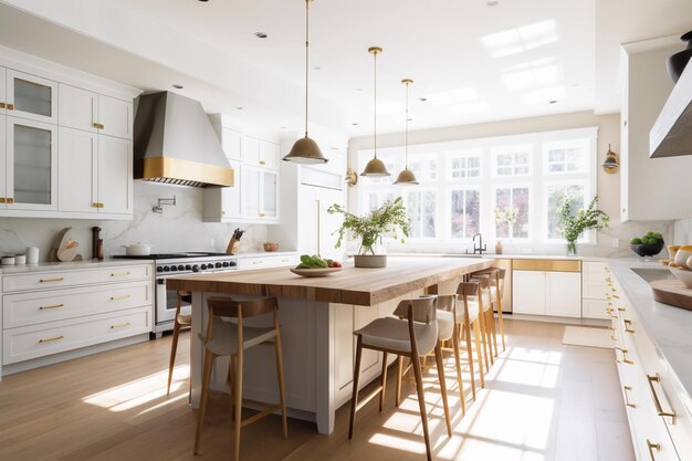 Hermosa cocina blanca y moderna que muestra un espacio lujoso