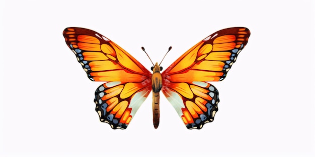 Hermosa y colorida mariposa aislada en un fondo blanco AI generativa