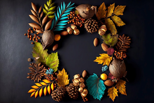 Hermosa composición estacional en forma de marco de caída de hojas de otoño