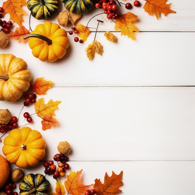 Hermosa composición de hojas de otoño frutas verduras con espacio de copia