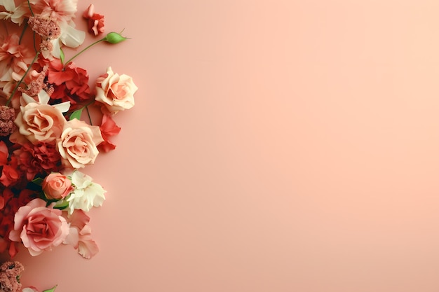 Hermosa composición ramo de flores color de rosa sobre fondo de color liso