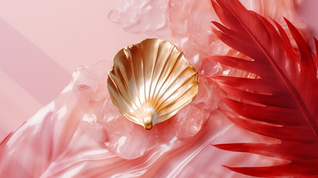 una hermosa concha y concha sobre un fondo rosa