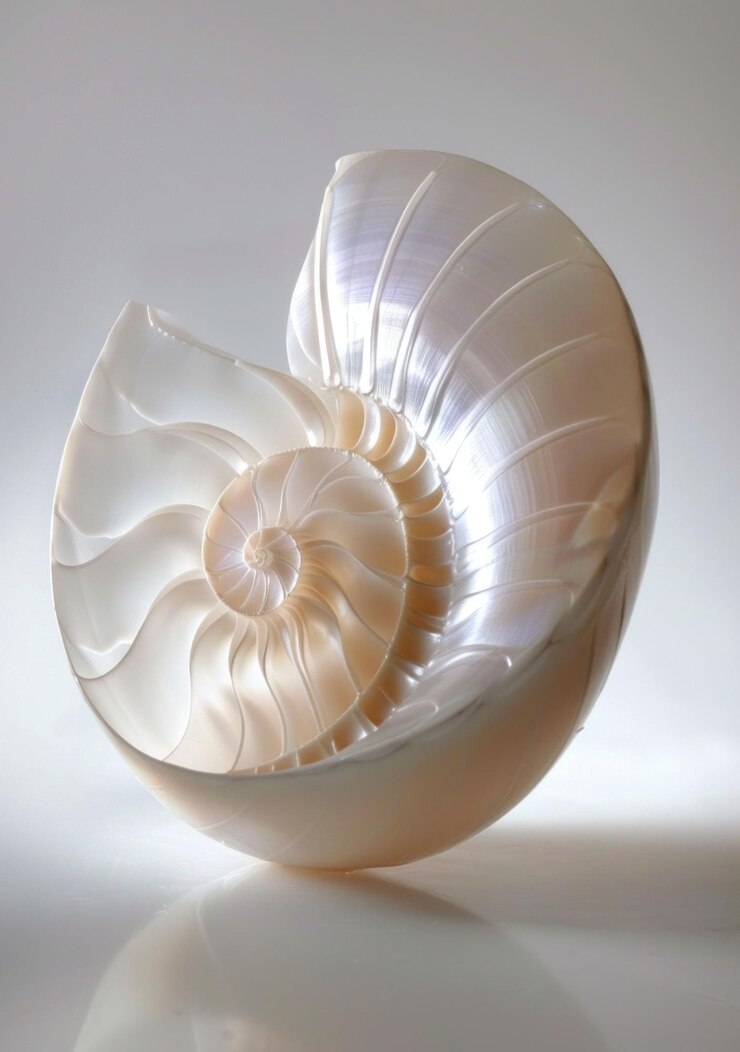 Foto la hermosa concha de nautilus en un fondo suave y claro que muestra su intrincado patrón en espiral y sus colores iridescentes