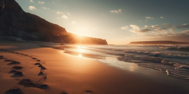 Hermosa costa al atardecer generada por IA