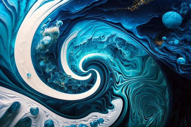 Hermosa creación artística abstracta de relajantes tonos azules ondulados para colgar generados por IA