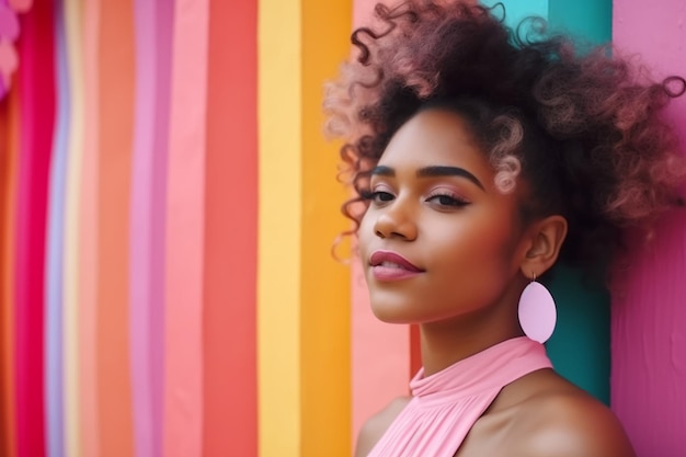 Foto hermosa dama afroamericana frente a un fondo colorido